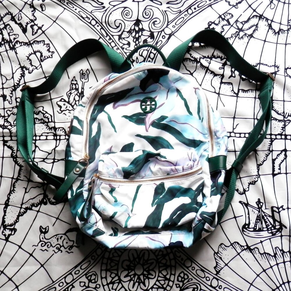 Tory Burch Green and White Backpack